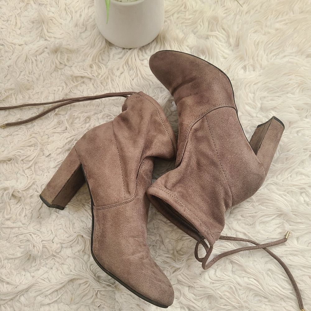 Gray faux suede ankle booties